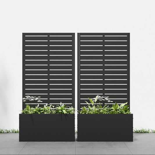 Casaphoria 47"x24" Metal Raised Garden Bed with Trellis(2 Pack), Outdoor Planter Box with Wheels & Drainage Holes for Climbing Plants, Flowers, Elevated Garden Kit with Privacy Screen, Black-Louvered