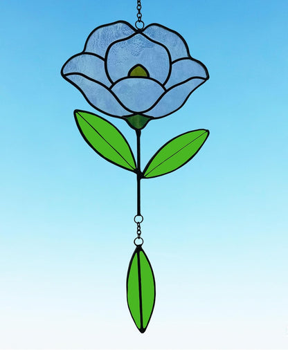 Flower Suncatchers, Stained Glass Window Hangings, Garden Suncatchers for Window and Wall Decor (B-Light Blue)