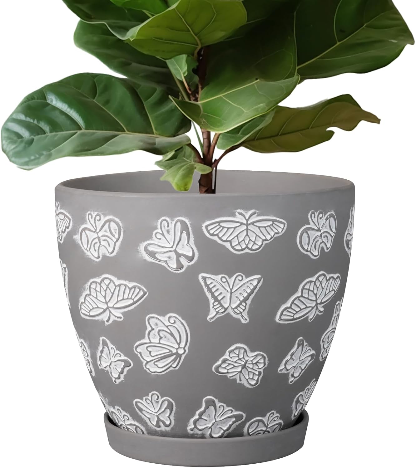 Pots for Plants 10 Inch - Ceramic Planter Indoor Plant Pots for Plants Large Flower Pot with Drainage Hole and Saucer for Outdoor Plants Home Garden Gray