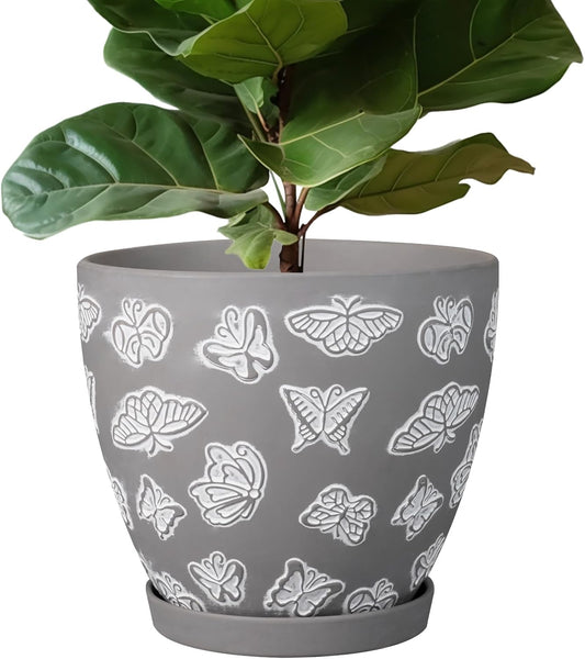 Pots for Plants 10 Inch - Ceramic Planter Indoor Plant Pots for Plants Large Flower Pot with Drainage Hole and Saucer for Outdoor Plants Home Garden Gray