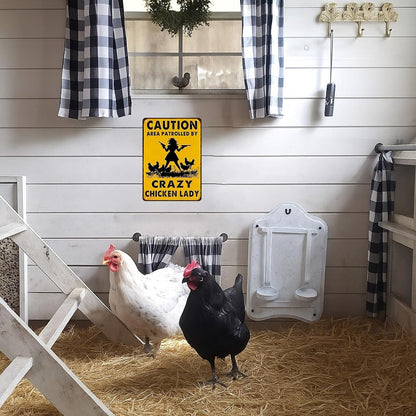 Funny Chicken Gifts Caution Area Patrolled By A Crazy Chicken Lady Tin Sign for Home Farm Chicken Coop Farmhouse Kicthen Garden Decor 8 X 12 Inch (3620)