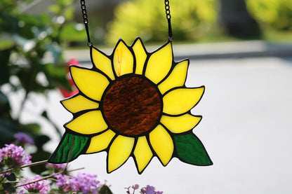 Sunflowers Gifts Stained Glass Window Hanging,Handmade Sunflower Kitchen Decor Suncatcher for Window, Sunflowers Gifts for Women,Birthday Giftss for Mom,Grandma 5×6 INCH