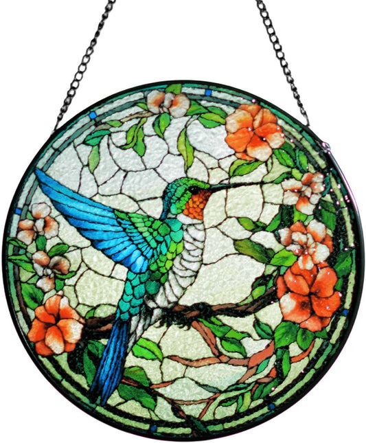 Stained Glass Window Hanging, 7.87" Luyseyha Sun Catcher for Window, Hummingbird Suncatcher