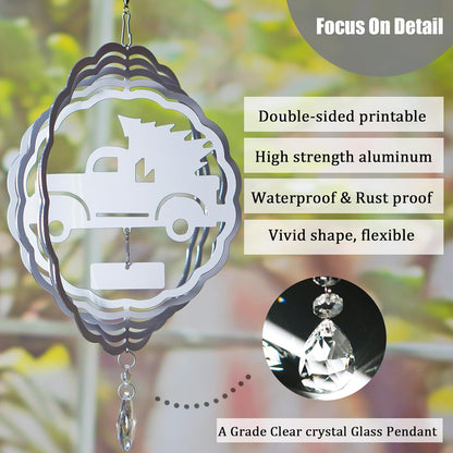 4Pack 8inch Sublimation Wind Spinner Blanks 3D Aluminum Metal Wind Sculpture Kinetic Spinners for Yard Garden Indoor Art Sublimation Christmas Ornament Hanging Decoration (Xmas Tree Truck)