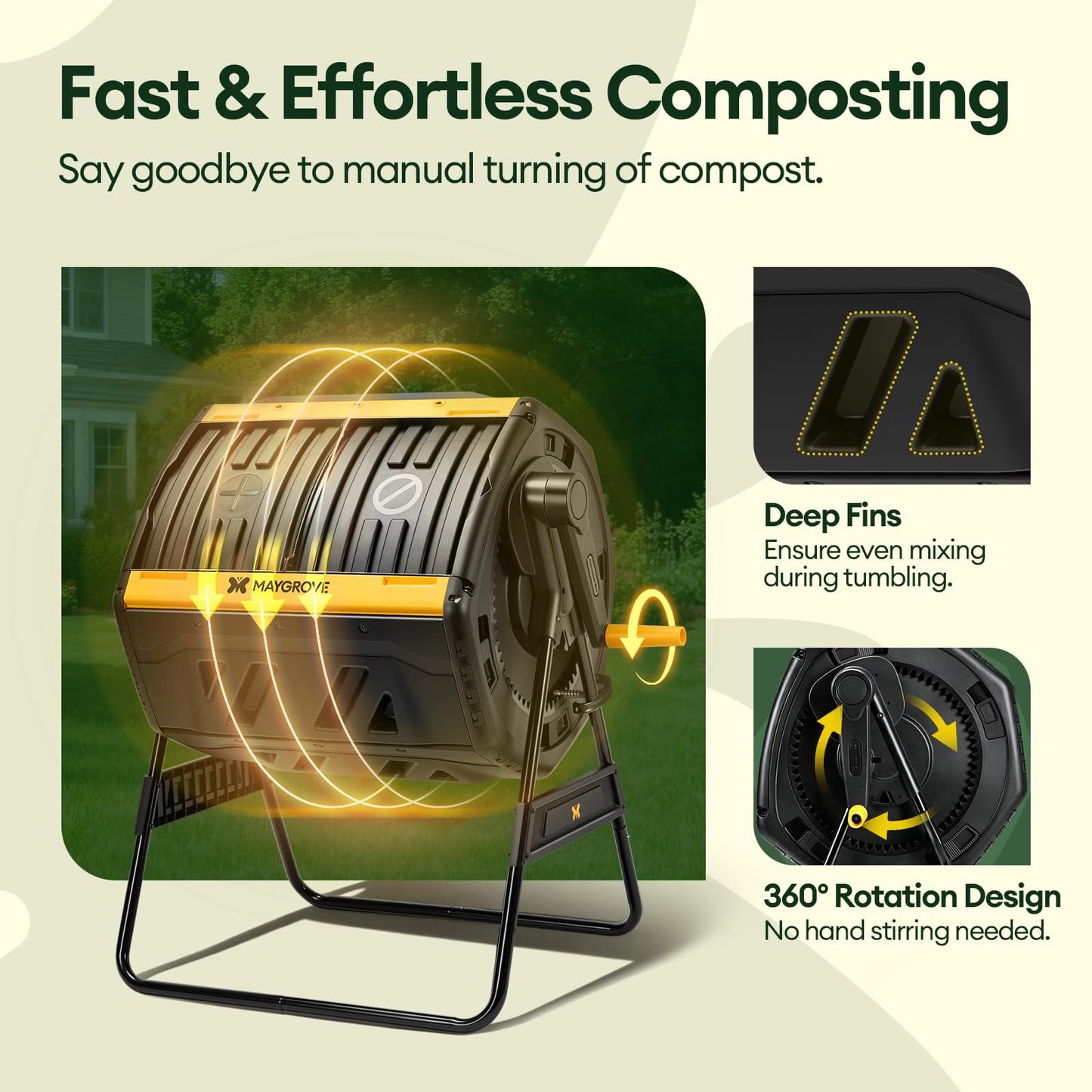 Maygrove Outdoor Compost Bin 53 Gallon, Dual Chamber Large Compost Tumbler for Garden Backyard