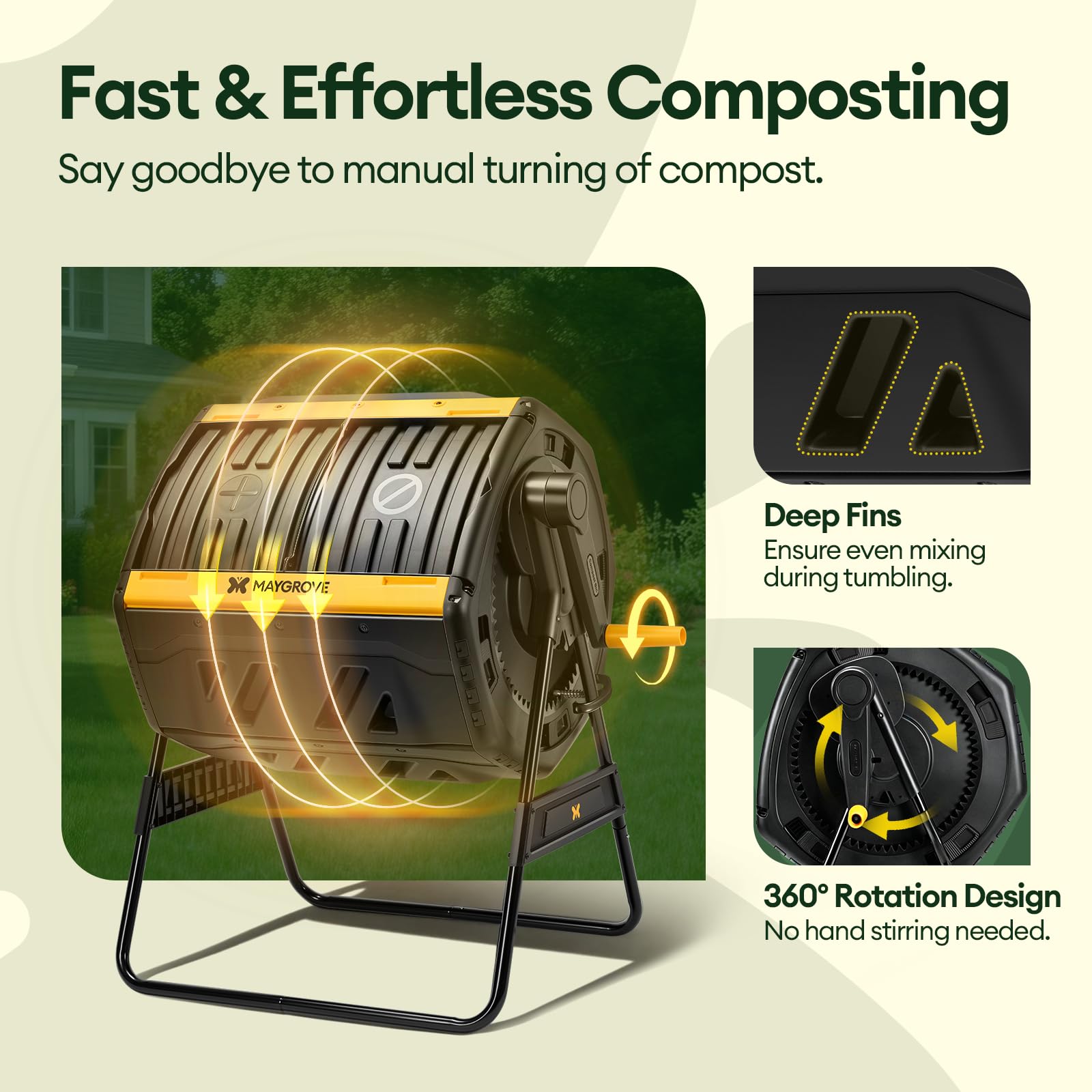 Maygrove Outdoor Compost Bin 53 Gallon, Dual Chamber Large Compost Tumbler for Garden Backyard