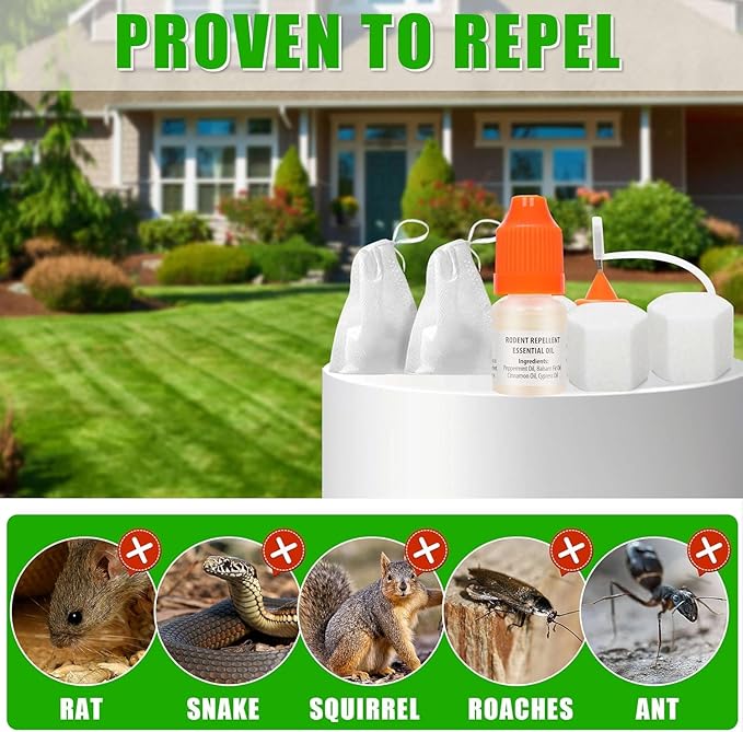 Mouse Snake Repellent Balls 12 Pack with Peppermint Oil – Indoor Outdoor Rodent Deterrent, Natural Mouse Repellent for Home, Car, Garage, RV, Basement, Garden