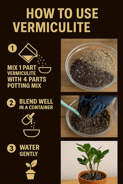 Horticultural Organic Vermiculite for Plants - Medium Grade - Natural Soil Additive for Gardening, Houseplants, Mushrooms, Potted Plants, Hydroponics, Terrariums (10 Quart)