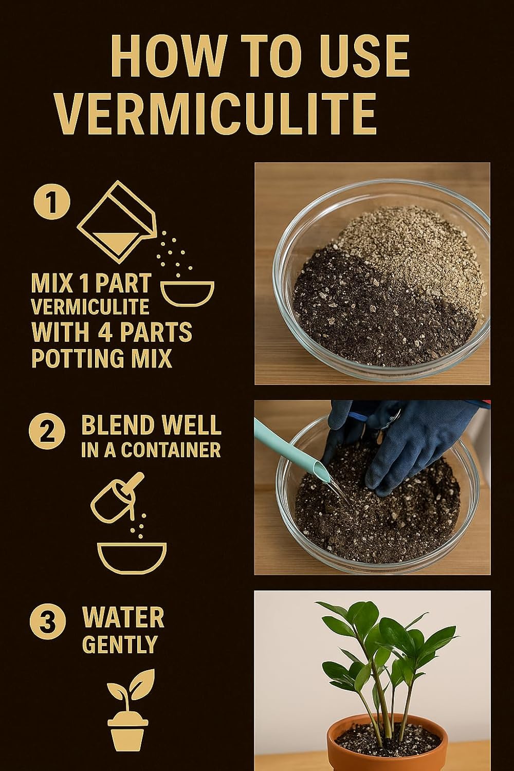 Horticultural Organic Vermiculite for Plants - Medium Grade - Natural Soil Additive for Gardening, Houseplants, Mushrooms, Potted Plants, Hydroponics, Terrariums (1 Quart)