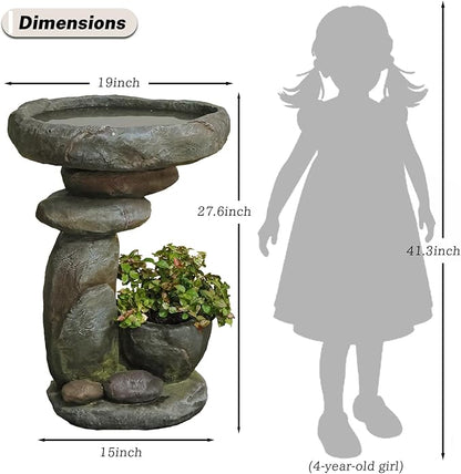27.6" Tall Outdoor Fountain for Garden, Patio, Yard – Vertical Space-Saving Design, Made of Resin & Fiberglass Composite – No Pump/Lights Included