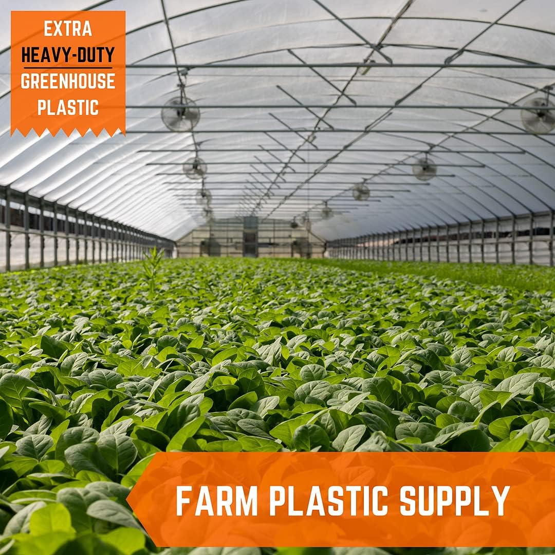 Farm Plastic Supply - Clear Greenhouse Plastic Sheeting - Ultra Durable - 8 mil - (50' x 70') - 4 Year UV Resistant Polyethylene Greenhouse Film for Gardening, Farming, Agriculture