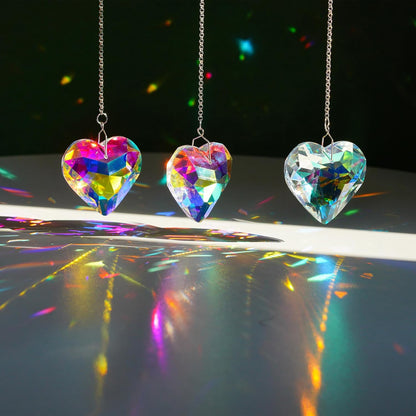 H&D HYALINE & DORA 50mm Geometry Crystal Heart Sun Catcher Prisms Hanging Suncatchers with Glass Prism Rainbow Maker for Windows, Balcony, Kitchen, Garden Decor (AB,3 Pack)