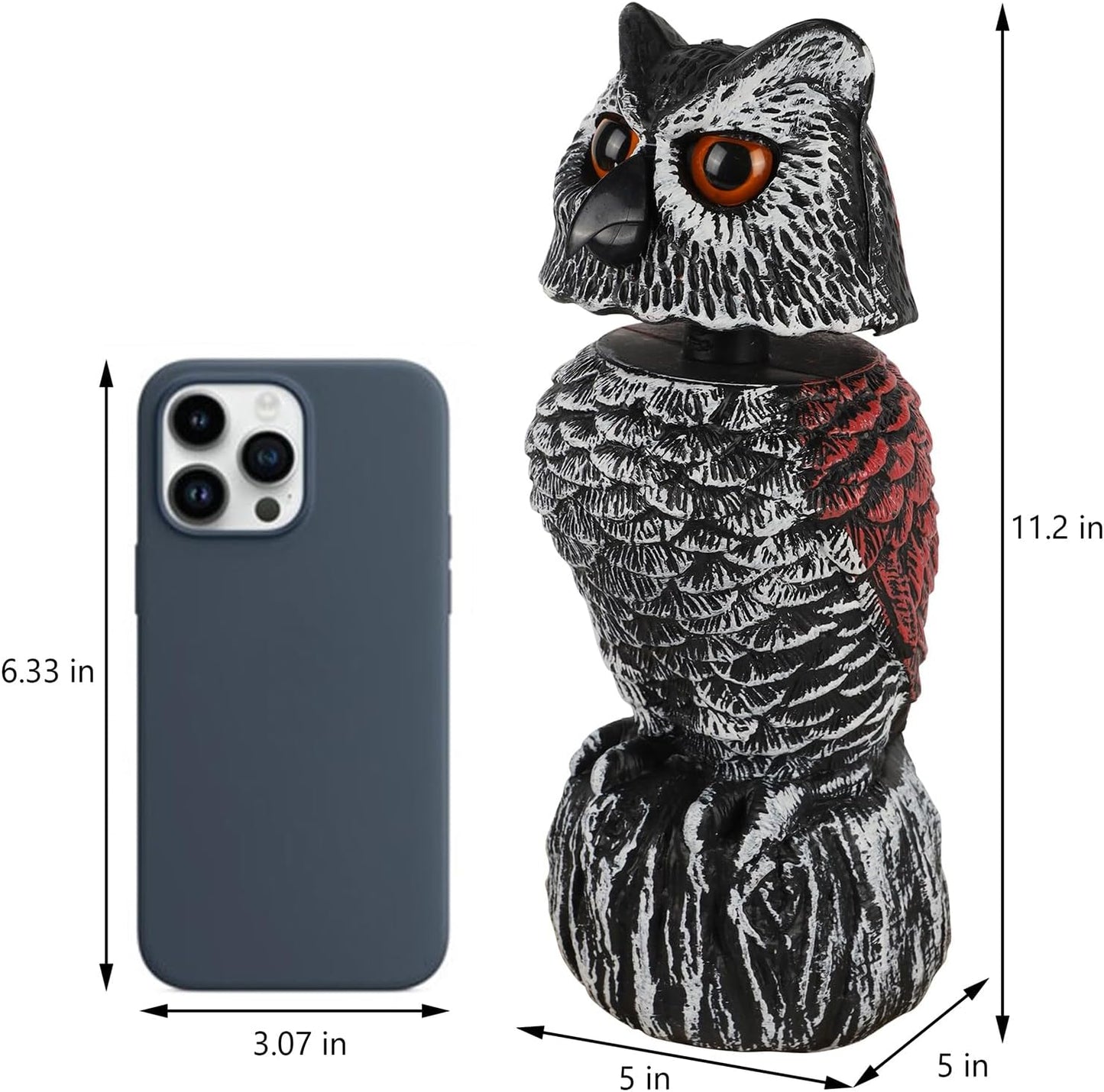 Hausse 2 Pack Fake Owl Decoy to Scare Birds Away, 11.2 inch Wagging Head Plastic Owl Scarecrow Bird Deterrents, Owls Statue Nature Enemy Horned Pest Repellent for Outdoor Garden Yard