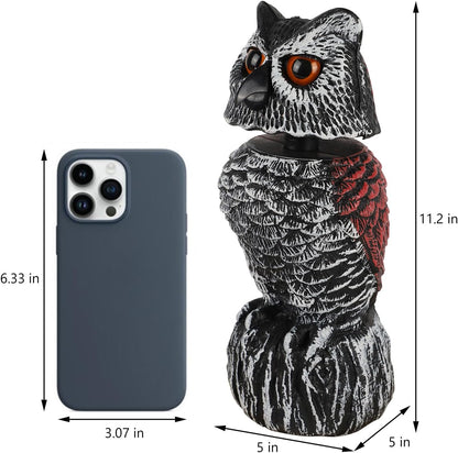 Hausse 2 Pack Fake Owl Decoy to Scare Birds Away, 11.2 inch Wagging Head Plastic Owl Scarecrow Bird Deterrents, Owls Statue Nature Enemy Horned Pest Repellent for Outdoor Garden Yard