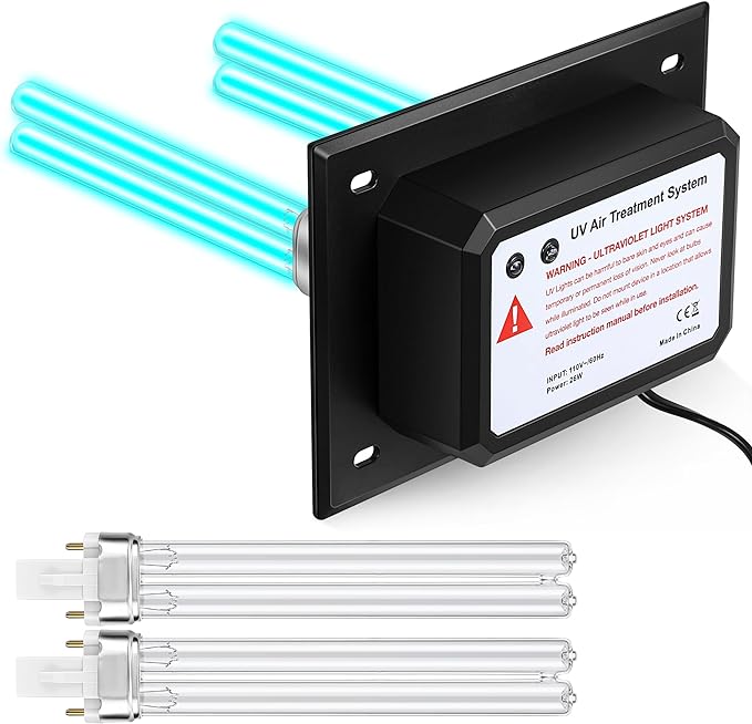 Qualirey 26W HVAC UV Light Sanitizer Air Purifier for Whole House, 110V Dual UV UVC Light in Duct for HVAC Duct Filter, UV Duct Air Purifier for AC Air Conditioning