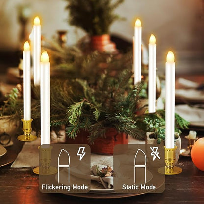 12 Pack Christmas Window Candles, Battery Operated Window Candles with Timer Remote, Candle Holder Suction Cup for Christmas Decorations, Gold
