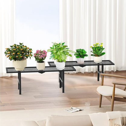 1 Tier Plant Stand Indoor Outdoor, 2 Pack Foldable Heavy Duty Metal Plant Shelf, Multi-Plant Display Flower Pot Holder for Garden Patio Balcony, Black