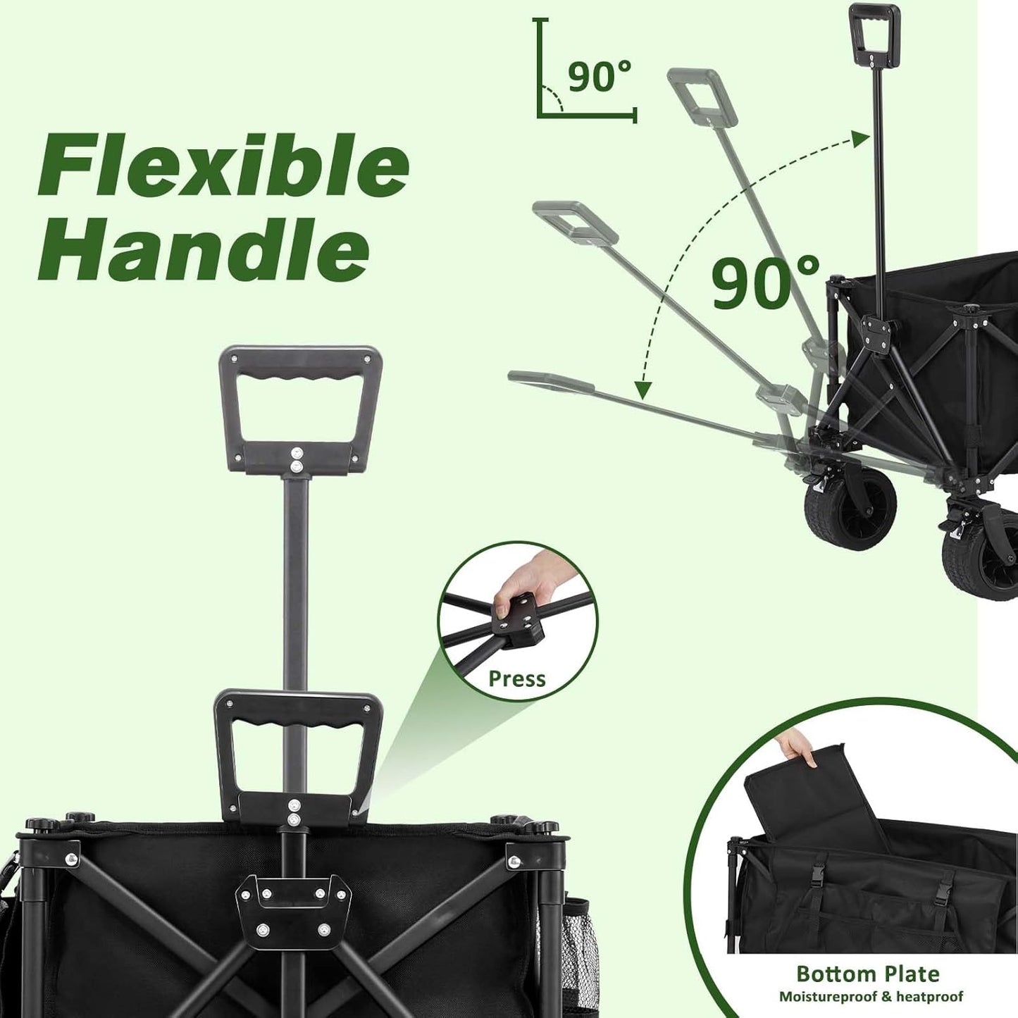 TOMSHOO Wagons Cart 120L Collapsible Wagon 330lbs Load Universal Wheels Wagons Carts Foldable with Cup Holders, Side Pocket and Brakes for Camping, Garden, Sports, Beach, Shopping, Black
