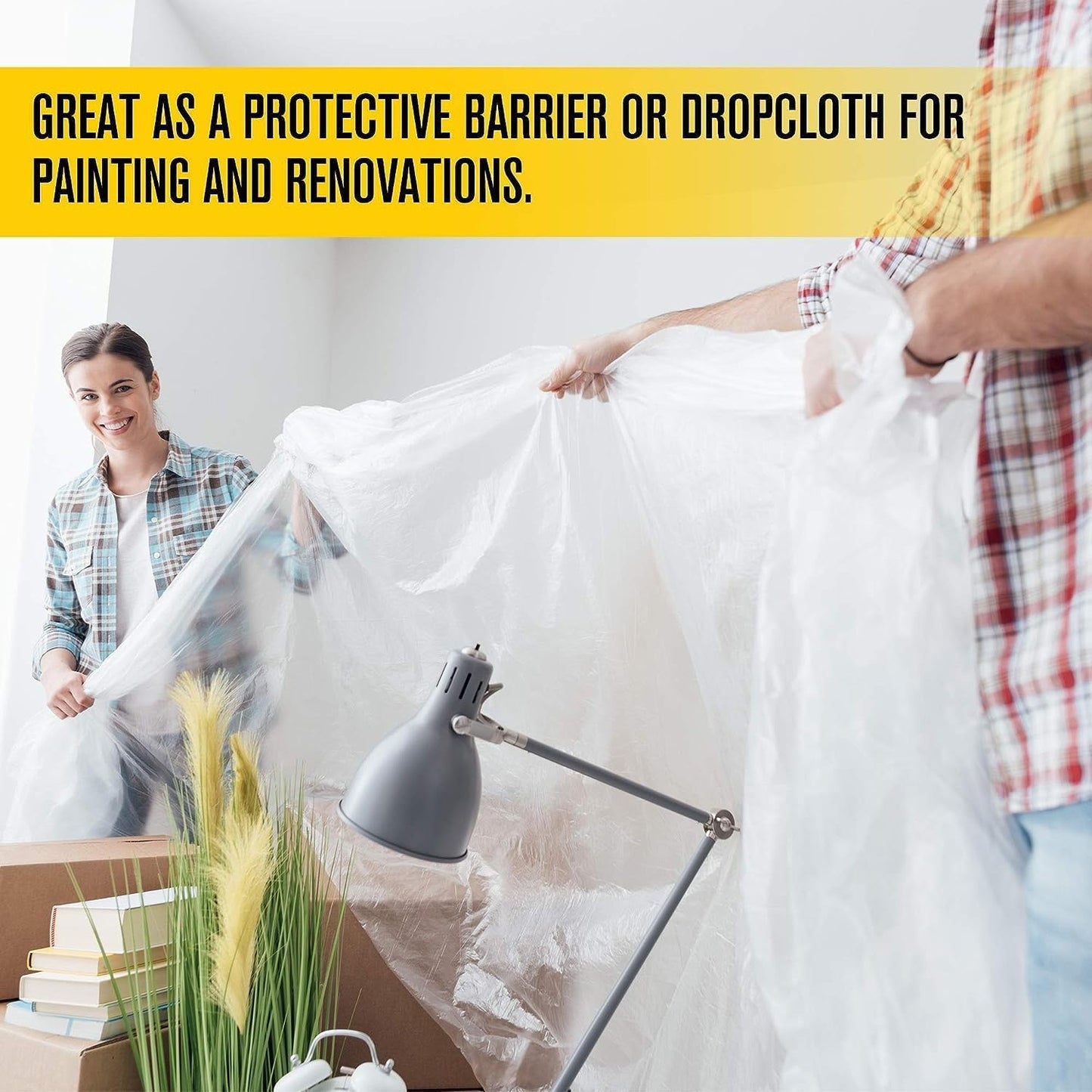 Aluf Plastics 7.8 Micron Clear All Purpose Vapor and Moisture Barrier Sheet Tarp/Drop Cloth - 4 Rolls of 9' x 400' - for Painting, Furniture, Carpet, Contractor, & Construction