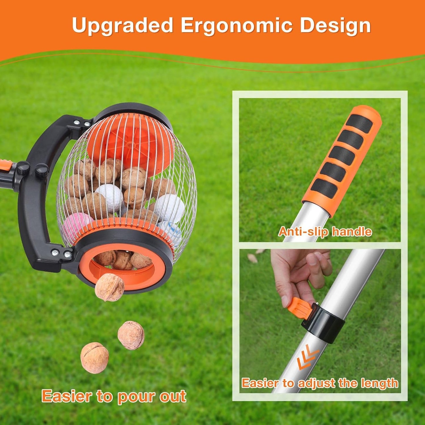 TARSHYRY Large Nut Gatherer Rolling Nut Harvester Ball Picker,Adjustable Lightweight Rolling Nut Collector Manual Ball Gatherer Multifunctional Garden Picker Tool for Walnut Chestnut Fruits
