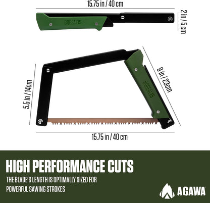 AGAWA - BOREAL15 Tripper Kit - Includes 15" Folding Saw, Nylon Carrying Case, 15" All-Purpose & 15" Aggressive Blade - For Camping, Hiking & Survival Gear (Black Frame/Green Handle)