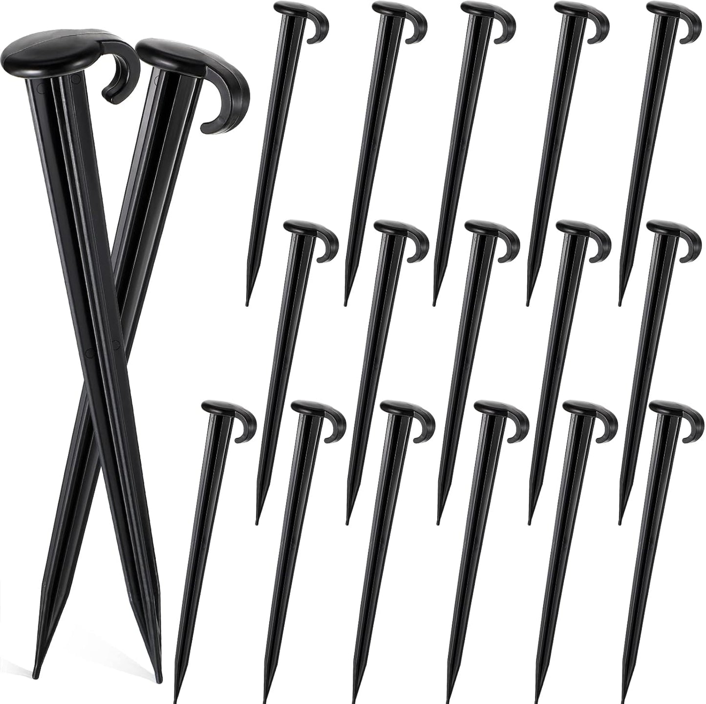 Vicenpal 18 Pcs 7 Inch Plastic Yard Stakes Inflatables Heavy Duty Plastic Garden Stakes for Tent Ground Replacement Outdoor Fence Lawn Pegs Landscape Staples Halloween Christmas Decorations (Black)