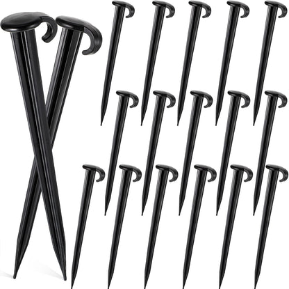 Vicenpal 18 Pcs 7 Inch Plastic Yard Stakes Inflatables Heavy Duty Plastic Garden Stakes for Tent Ground Replacement Outdoor Fence Lawn Pegs Landscape Staples Halloween Christmas Decorations (Black)