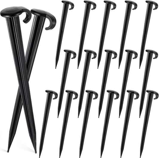 Vicenpal 18 Pcs 7 Inch Plastic Yard Stakes Inflatables Heavy Duty Plastic Garden Stakes for Tent Ground Replacement Outdoor Fence Lawn Pegs Landscape Staples Halloween Christmas Decorations (Black)