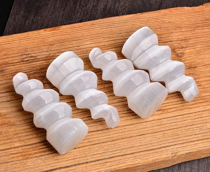 JIC Gem 4 pcs Selenite Tower Spiral Crystal Skyscraper 4" Tall White Healing Stones Home Decoration