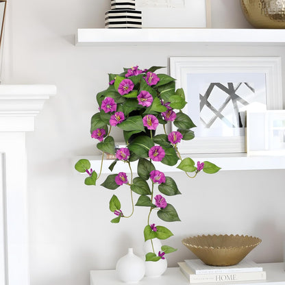 Briful Artificial Hanging Flowers in Pot 25.6" Faux Silk Morning Glory Flower Vine with Cascading Greenery Fake Hanging Plants for Home Office Bathroom Table Shelf Decor(Pink)