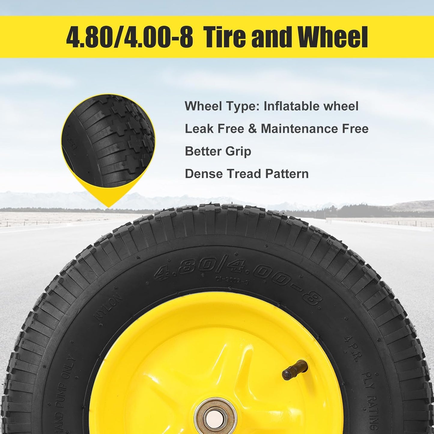 4.80/4.00-8 Tire & Wheel, Set of 2 Heavy Duty Pneumatic Rubber Wheels, 16 in Wheelbarrow Tires with 5/8" Bearings, Compatible with Hand Truck, Wagon, Dolly, Garden Cart, Dump Cart