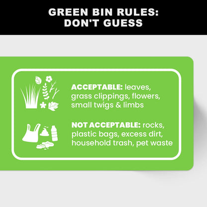 Yard Waste Sticker - Yard Waste Bin Sign - with Helpful Tips and Do & Don't Reminder - 3-5 Year Indoor/Outdoor Rated - Heavy Duty, Weather Proof, Ultra Durable - USA Made (6x2 inch), 4 Labels