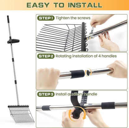 Manure Fork - Metal Horse Manure Rake with 2 Durafork Replacement Heads and 1 Steel Handle, Rustproof Heavy Duty Hay Pitch Fork for Horse Stall Poop