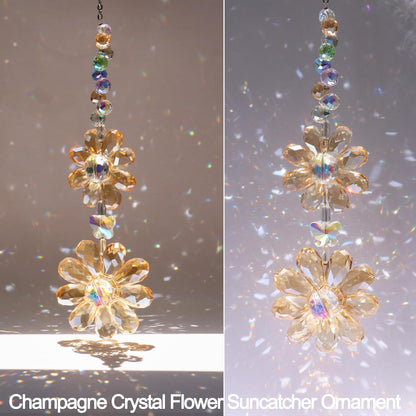 Crystal Flower Suncatcher Hanging Ornament, Rainbow Maker Window Sun Catcher Indoor Outdoor Patio Garden Decor (Gold)