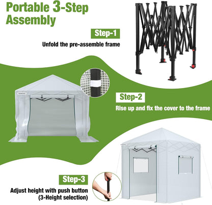 WORKPRO Greenhouse, 94" x70" x98" Instant Pop-up Heavy Duty Gardening Green House Canopy with Robust PE Cover, Indoor Outdoor Plant House Shed with Roll-up Entry Doors and 2 Screen Windows