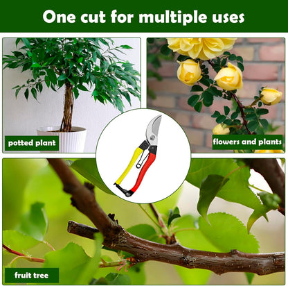 Pruning Shears for Gardening, 8-Inch Bypass Garden Shears with Sharp Steel Blade, Lightweight Garden Scissors with Spring and Lock for Trimming Branches, Flowers, Bonsai
