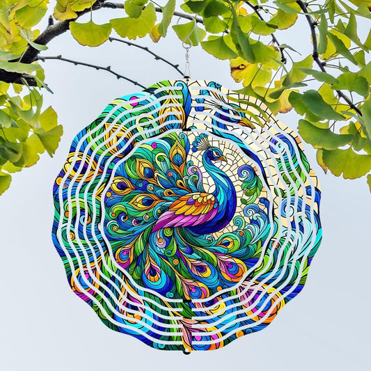 Peacock Wind Spinner 3D Stainless Steel Kinetic Sculpture Metal Art Christmas 10 Inch Colorful Hanging Decoration for Garden, Patio, Yard, and Indoor/Outdoor Spaces