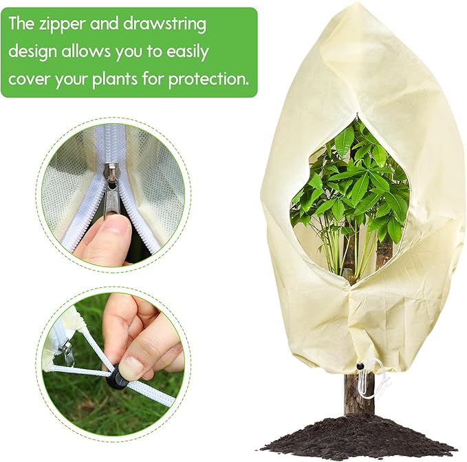 Bonviee 2 Packs Plant Covers Freeze Protection- 78.74”×94.48”Frost Cloths for Outdoor Plants, Reusable Frost Blankets for Outdoor Plants with Zipper and Drawstring for Winter