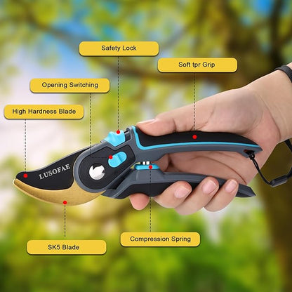 Pruning Shears for Gardening,8.5''Heavy Duty Garden Clippers with SK5 Steel Blade,Bypass Pruners,Easily Trimming the Bushes,Trees,Fresh Flowers and Cutting Hedges
