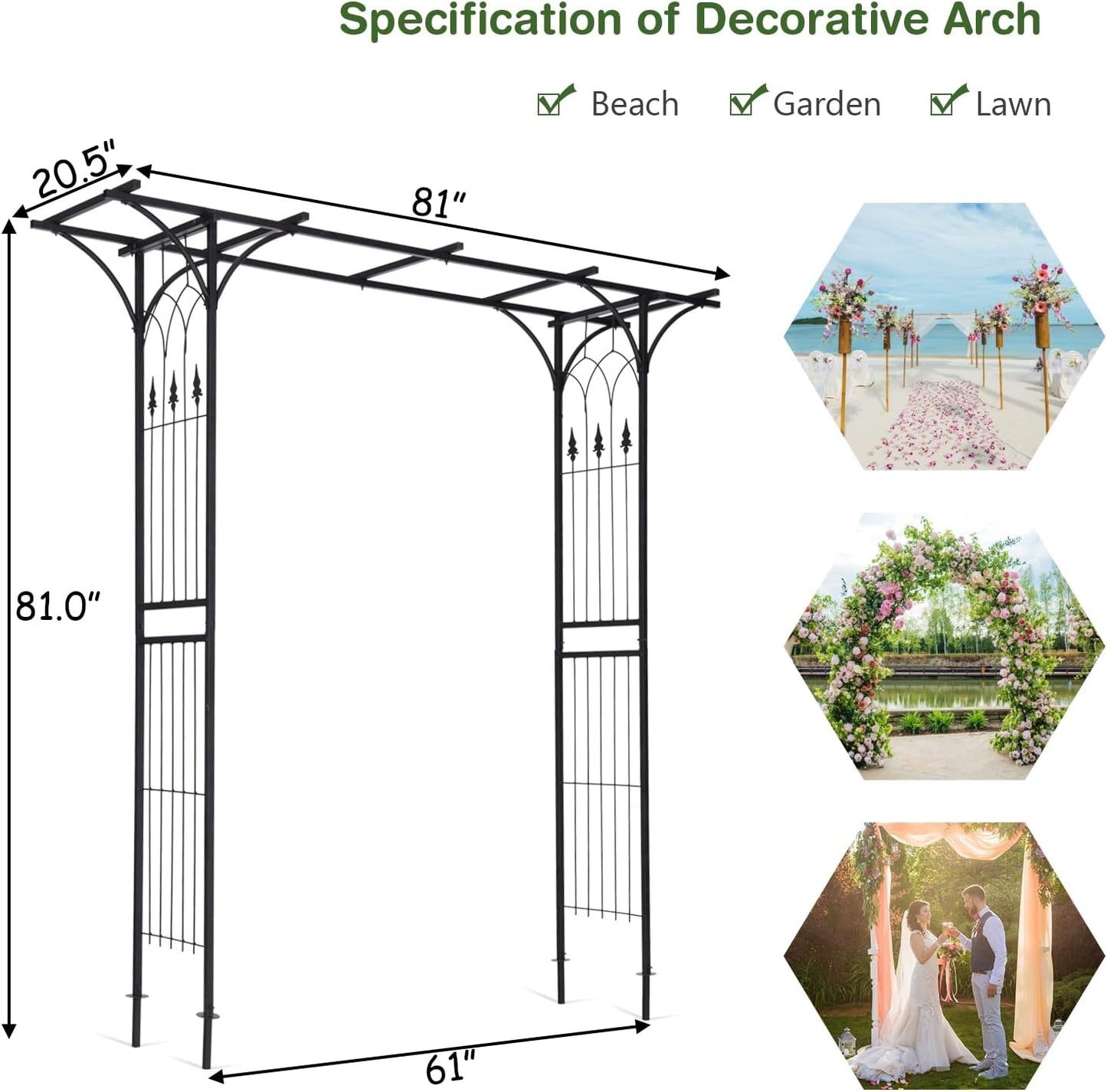 Safstar Metal Arch, 81-Inch Outdoor Garden Arbor for Various Climbing Plant Flower, Wedding Arch Backdrop Arch Stand for Wedding Garden Bridal Party Ceremony Decoration, Easy-to-Assemble, Black