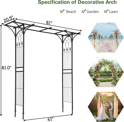 Safstar Metal Arch, 81-Inch Outdoor Garden Arbor for Various Climbing Plant Flower, Wedding Arch Backdrop Arch Stand for Wedding Garden Bridal Party Ceremony Decoration, Easy-to-Assemble, Black