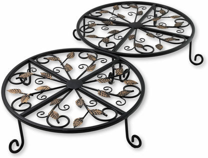 Metal Plant Stand – 2-Pcs Set 12-inch Outdoor and Indoor Plant Stand – Modern Plant Holder for Indoor and Outdoor Plants – 3-Inch Tall Planter Stand for Garden, Patio, Living Room, Balcony