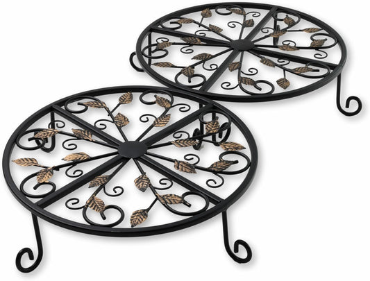 Metal Plant Stand – 2-Pcs Set 12-inch Outdoor and Indoor Plant Stand – Modern Plant Holder for Indoor and Outdoor Plants – 3-Inch Tall Planter Stand for Garden, Patio, Living Room, Balcony