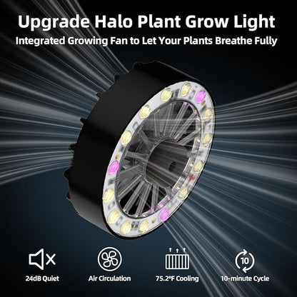 Halo Grow Lights for Indoor Plant, 40'' Height Adjustable Plant Grow Lights with Fan, Full Spectrum Led Plant Lights for Indoor Growing with Timer and 3 Levels Dimmable for Small/Medium Plants,2 Packs
