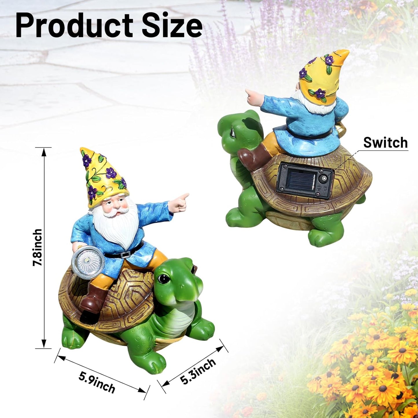 Solar Garden Gnomes Outdoor Garden Decor with Solar LED Light, Yard Graden Gnomes Decorations for Patio Lawn, Gifts for Mom, Gnomes Gifts for Women (Turtle)