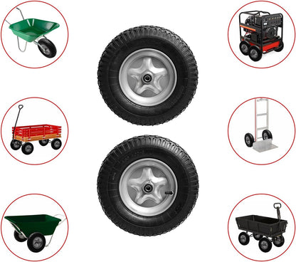 4.80/4.00-8" Tire, 16" Pneumatic Wheelbarrow Tire and Wheel with 5/8" Bearings (Extra 3/4") and 3" Centered Hub for Wheelbarrow/Garden Carts/Hand Truck/Yard Wagon Dump Cart (2-Pack)