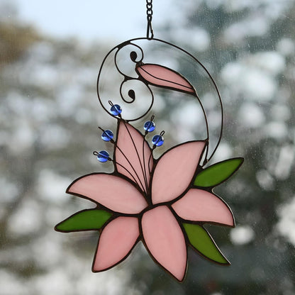 Lily Love Flower Gifts for Her Women, Mothers Day Anniversary Love Gift for Wife Girlfriend, Stained Glass Window Hanging Floral Suncatcher Gifts, Valentine Day Gift for Her