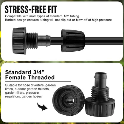 12 Pcs 1/2 Inch Garden Hose Adapter 3/4" to 1/2" Drip Irrigation Tubing Faucet Adapter Drip Irrigation Parts Faucet to Hose Adapter for Garden 3/4 Inch Faucet Connector (Black)