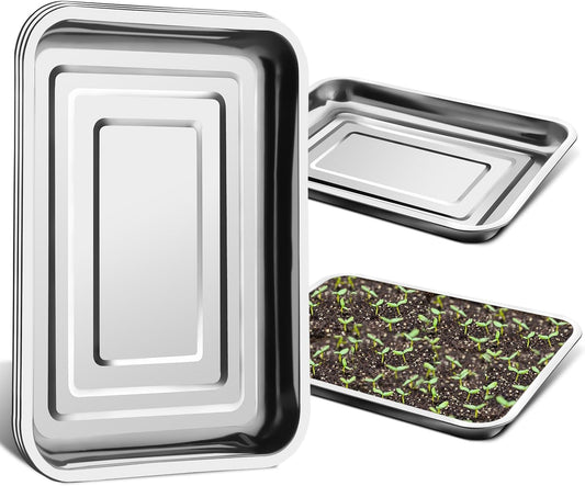 5 Pack Large Stainless Steel Seedling Trays, Heavy Duty Metal Water Catch Trays for Nursery