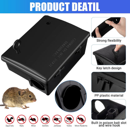 Qualirey 2 Pack Rat Bait Stations Large Rodent with Key Reusable Mouse Stations Mice Blocks Heavy Duty Boxes for Outdoor Rodents Mice Blocks, Bait Not Included, Black (9.8 x 7.5 x 3.9 Inches)